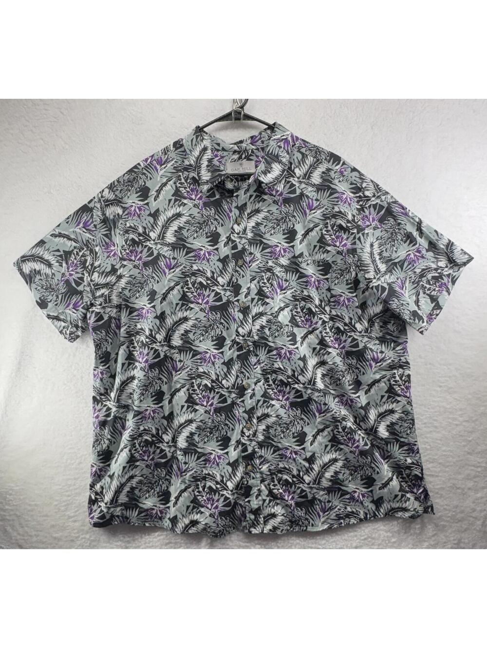 Oak Hill Hawaiian Floral Button Up Short Sleeve Shirt Mens 1XL Black Purple